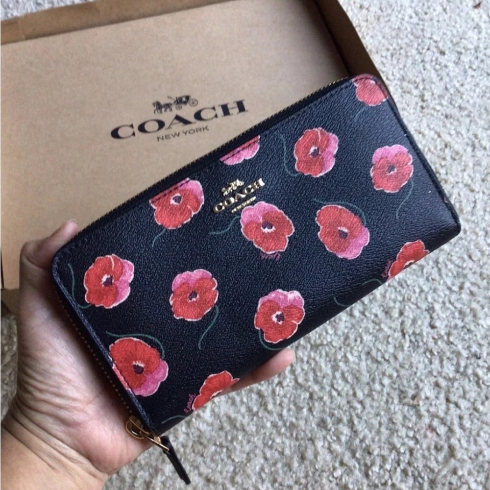 Coach Black and Red Floral Women's Wallet